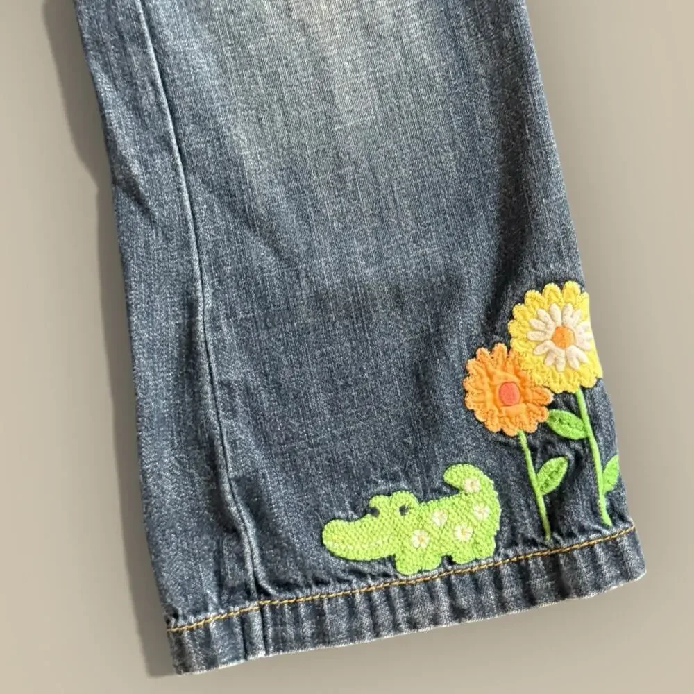 Vtg Y2K Gymboree Spring Alligator Flower Jeans Embroidered XS 5t Spring 2008